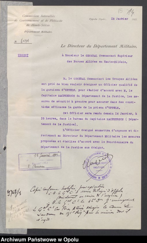Obraz 17 z jednostki "Entress-Pieces emanant des autorites subordonnees/ /Korespondencja wpływająca pochodząca od władz wyższych i podległych - pisma, zarządzenia, instrukcje / 1.02-8.07.1922"