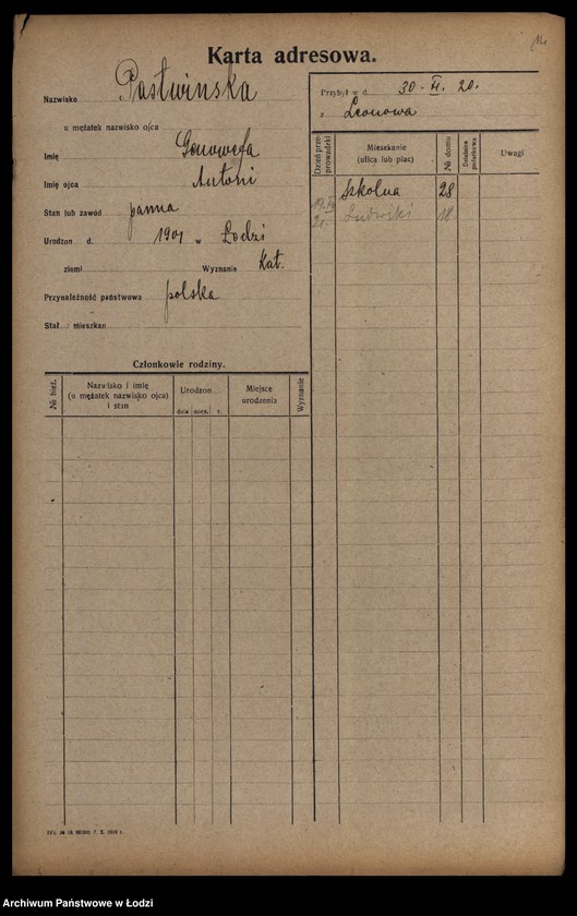 Obraz 16 z jednostki "[Spis ludności Łodzi] Pastuszewski-Patron"