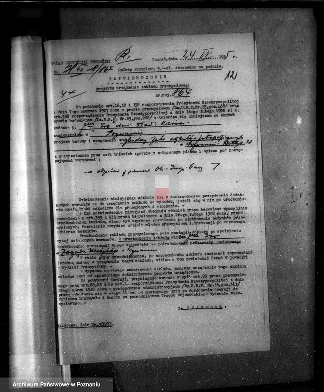 image.from.unit.number "Zatwierdzenie zakładu przemysłowego /wytwórni papirusu i płyt światłoczułych/ własność Kaiser Poznań Rataje"