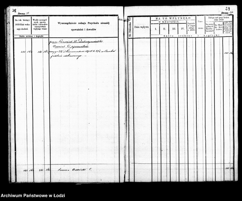 Obraz 19 z jednostki "Manuał przychodu i rozchodu funduszów gminnych, regestr funduszów przechodnich, regestr forszusów i zaległości kasy m. Łodzi na r. 1860"