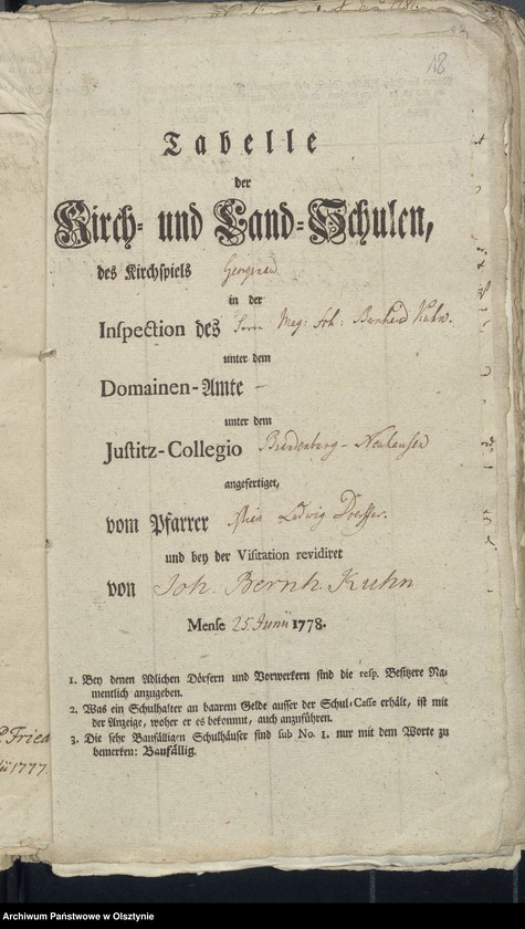 image.from.unit.number "Tabelle der Kirch- und Land-Schulen des Kirchspiel Georgenau"