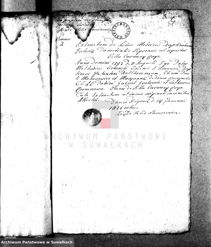 image.from.unit.number "Dowody służące do Aktów Ślubnych Gminy Wigierskiey na Rok 1826."