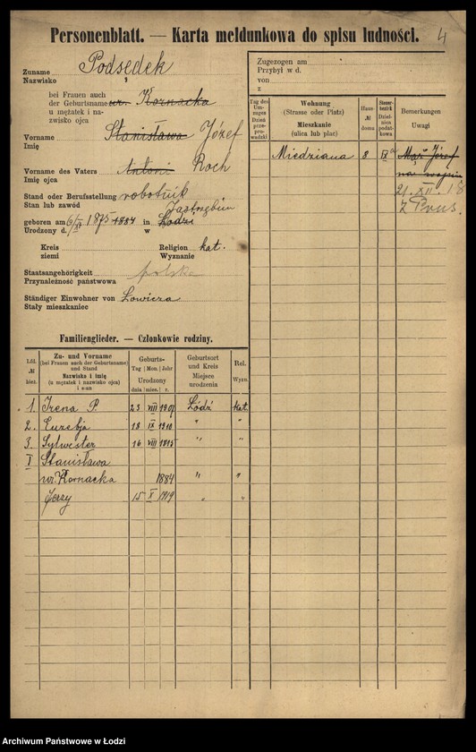 Obraz 6 z jednostki "[Spis ludności Łodzi] Podsadnik-Pokrzywa"