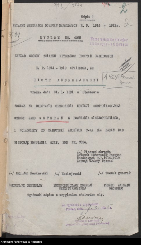 Obraz 5 z jednostki "Odpisy orzeczeń komisji weryfikacyjnej powstańców - kolejarzy."