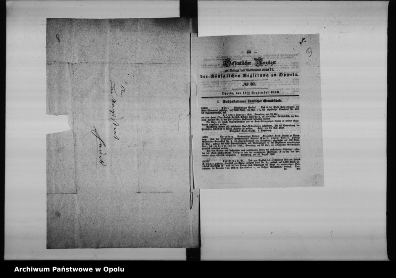 Obraz 9 z jednostki "Acta des Magistrats zu Oppeln betreffend die Anlage einer Bierbrauerei in dem sub No 35 vor dem Oderthore hierselbst belegenen Hause"