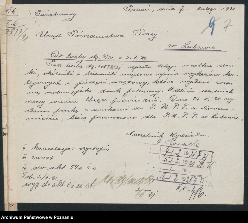 Obraz 7 z jednostki "Ministerstwo B.Dz.Pruskiej Dep.13.Pracy i Opieki Społecznej Wydział Pośredn.Pracy PUPP Lubawa"