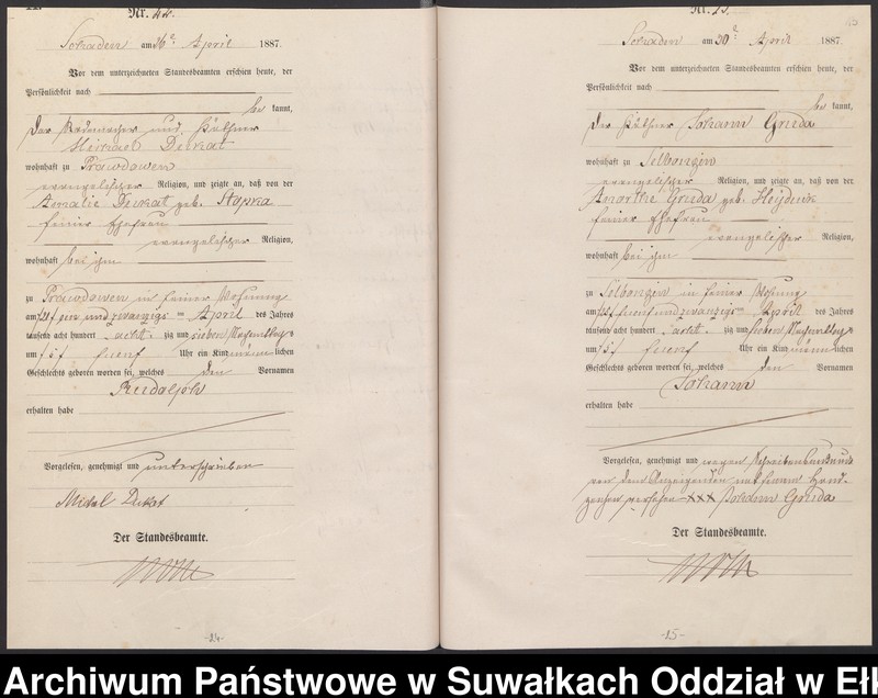 image.from.unit.number "Geburts-Haupt-Register des Königlich Preussischen Standes-Amtes Schaden Kreis Sensburg"