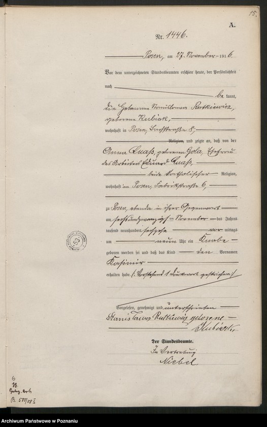 Obraz 17 z jednostki "Księga miejscowa urodzeń tom IV [Rejestr główny urodzeń]"