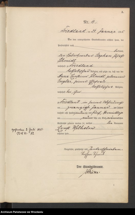 image.from.unit.number "Księga urodzeń USC Mieroszów (Friedland) 1895"