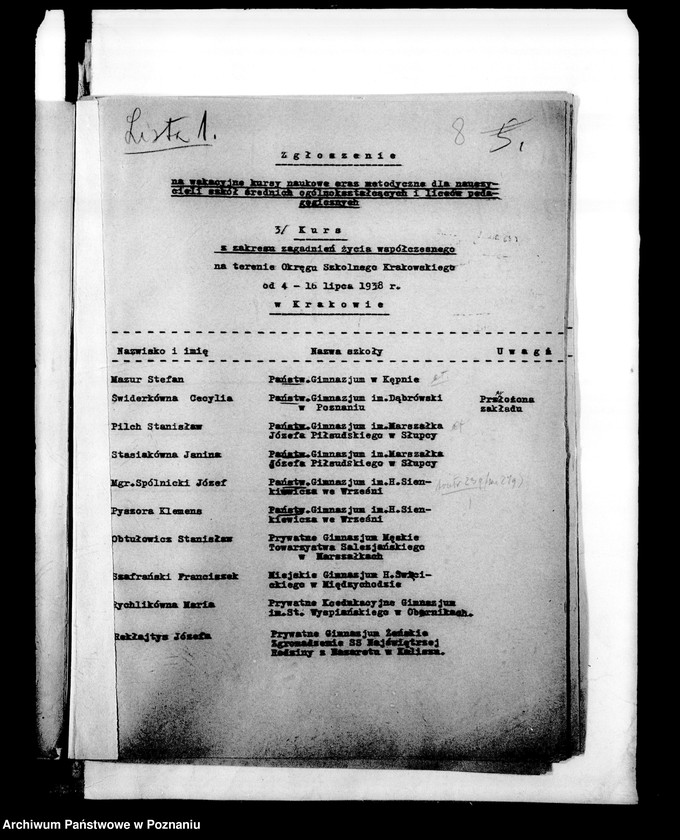 Obraz 11 z jednostki "Kursy wakacyjne nauczycieli szkół powszechnych [Spisy kandydatów na kurs]"