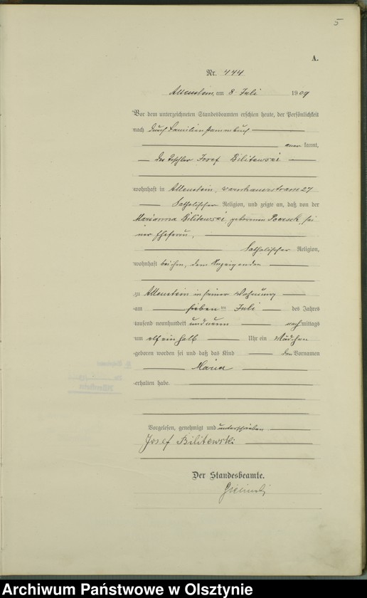 image.from.unit.number "Geburts-Haupt-Register Tom I I, Nr 440-883"