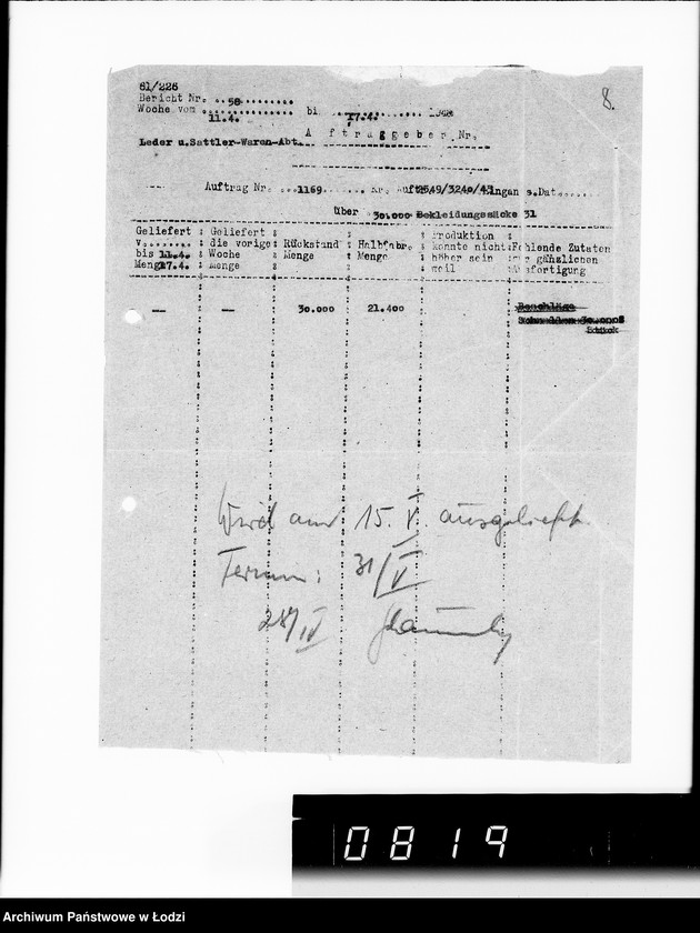 Obraz 12 z jednostki "Bewegungsberichte VIII. [Sprawozdania z wykonania zamówień wojskowych]"