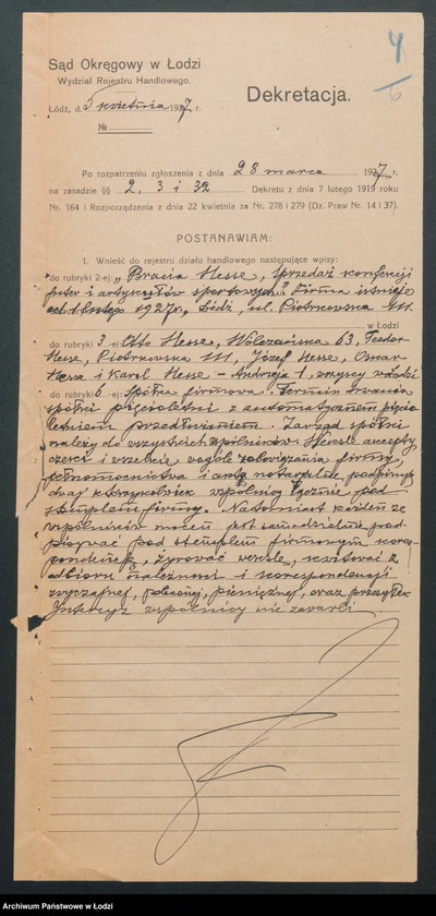 Obraz 8 z jednostki "Bracia Hesse- sprzedaż konfekcji, futer, artykułów sportowych"