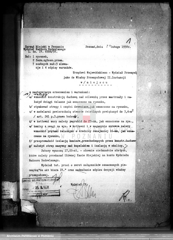 Obraz 5 z jednostki "Zatwierdzenie projektu budowy i urządzenia zakładu przemysłowego nr rej 1503 /odlewy żeliwne lano-kute i budowa maszyn przemysłowych/ Poznań ul. Wrzesińska/ Oraz Fabryka maszyn firmy „Stalum""