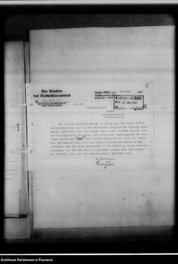 Obraz 9 z jednostki "Pressenotizen über das GSA [Korespondencja i wycinki prasowe o działalności, zadaniach i celach Gausippenamt w Poznaniu]"