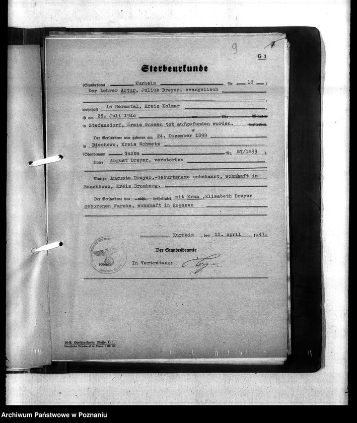 Obraz 13 z jednostki "Kreis Gnesen (Gniezno). Wykazy miejscowych Niemców, którzy zginęli w 1939 roku"