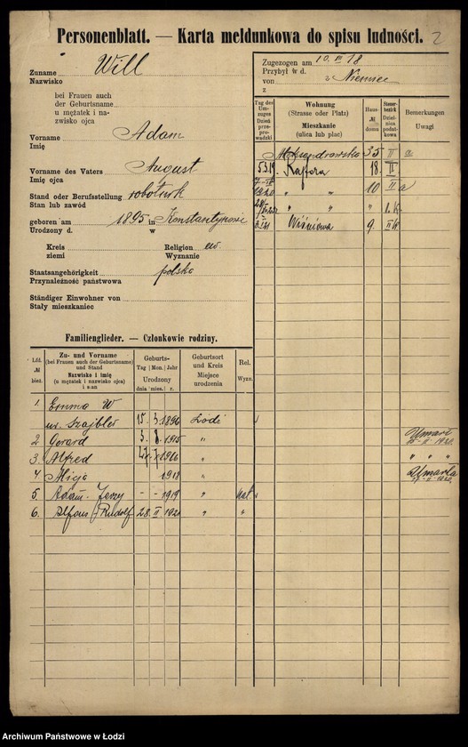 Obraz 4 z jednostki "[Spis ludności Łodzi] Wiktoszewska - Wilde"