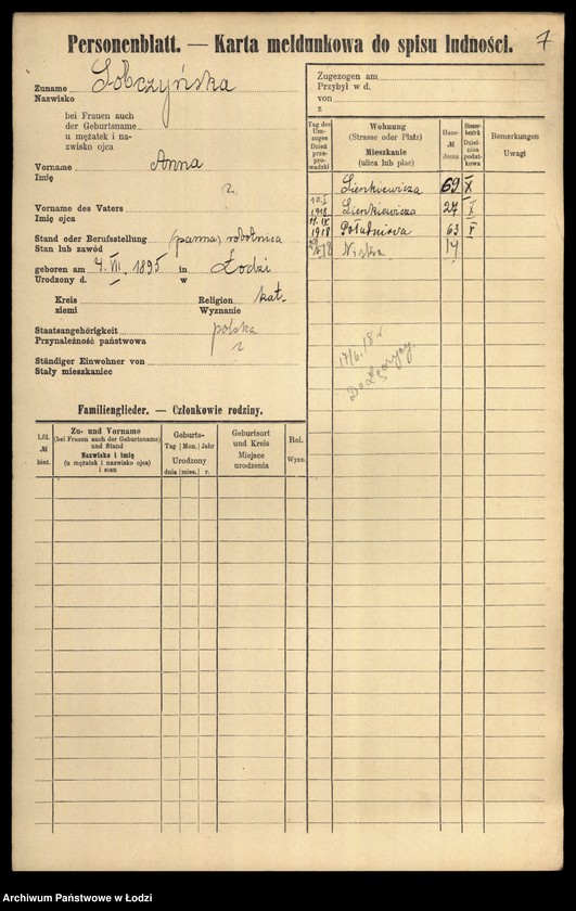 Obraz 9 z jednostki "[Spis ludności Łodzi] Sobczewska-Sobkowski"