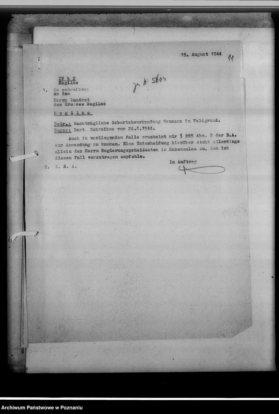 Obraz 16 z jednostki "Bevölkerungspolitische Angelegenheiten [korespondencja, odpisy aktów stanu cywilnego]"