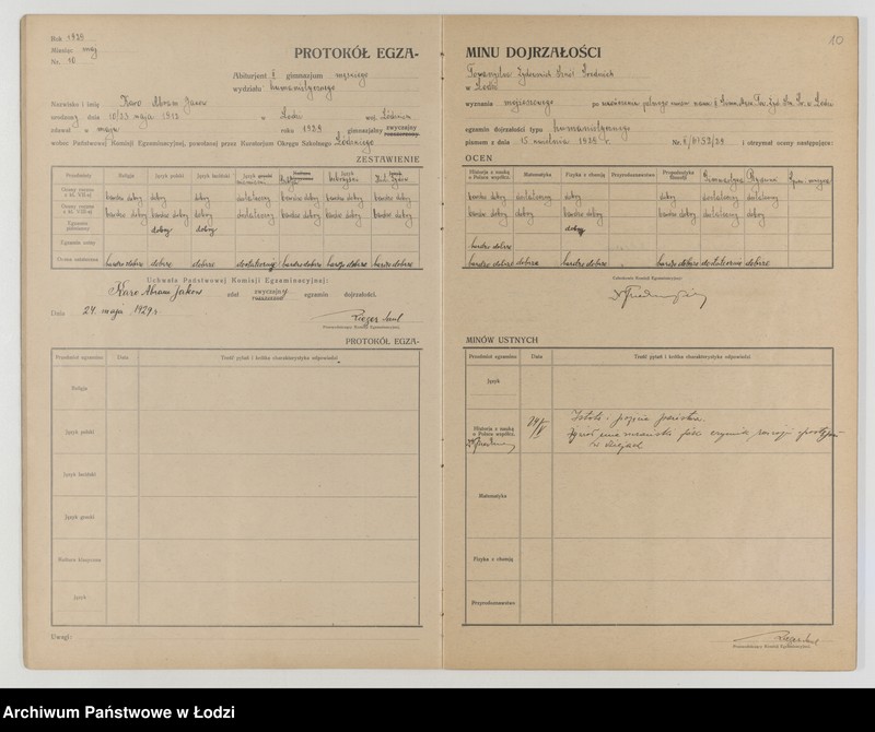 Obraz 12 z jednostki "Protokół egzaminów dojrzałości na rok 1928/29"