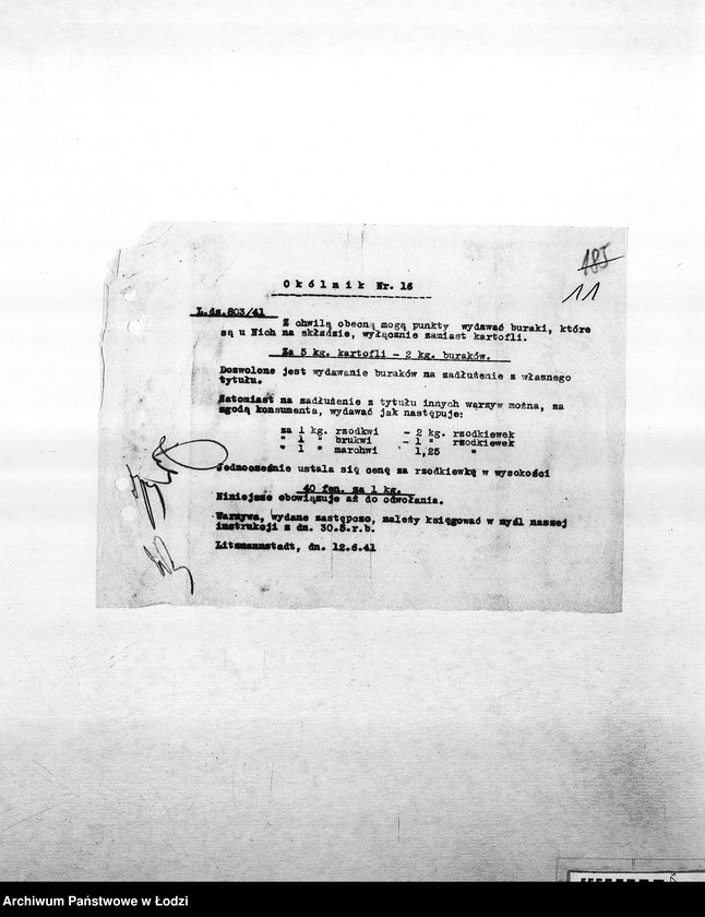 Obraz 14 z jednostki "[Okólniki różnych wydziałów i oddziałów (warzyw, kart, kuchni, mleczarni itd.) przesyłane do PSŻ]"