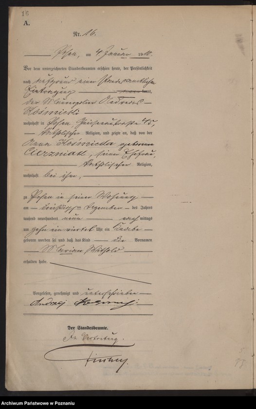 Obraz 17 z jednostki "Księga miejscowa urodzeń tom I [Rejestr główny urodzeń]"