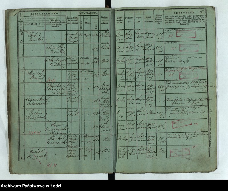 Obraz 16 z jednostki "Księga ludności stałej Łódź - cyrkuł I nowa dzielnica starozakonnych"