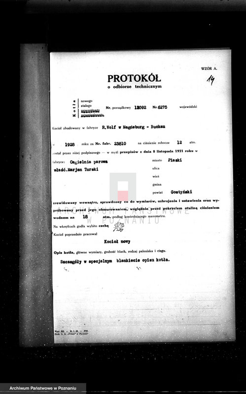 Obraz 18 z jednostki "Parowa cegielnia i fabryka wyrobów cementowych M. Turski - Piaski pow. gostyński"