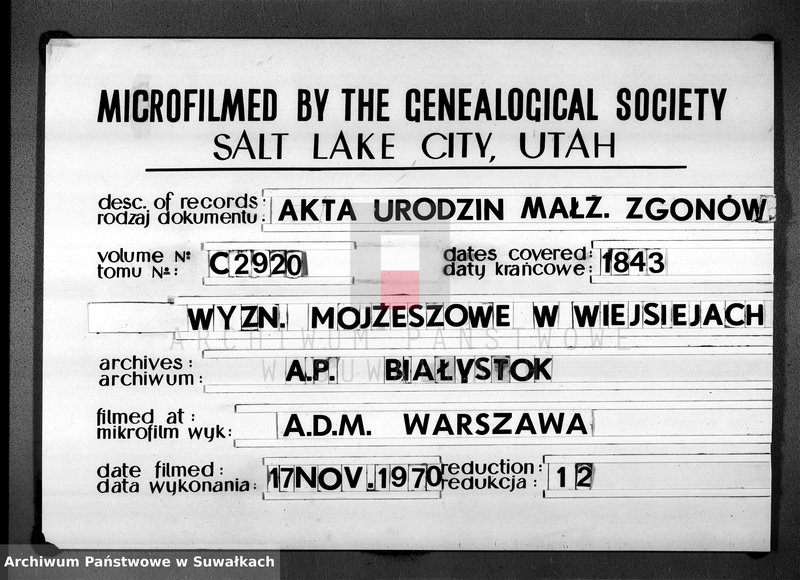 image.from.unit.number "Duplikat Akt Stanu Cywilnego Wyznania Starozakonnych Okręgu Wiejsieie z roku 1843"