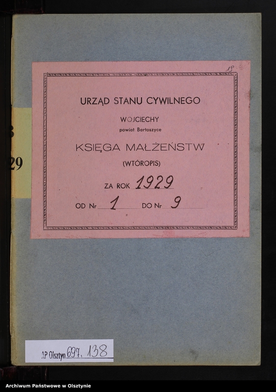 image.from.unit.number "Heiraths-Neben-Register Nr 1 - 9 [ Księga małżeństw - wtóropis ]"