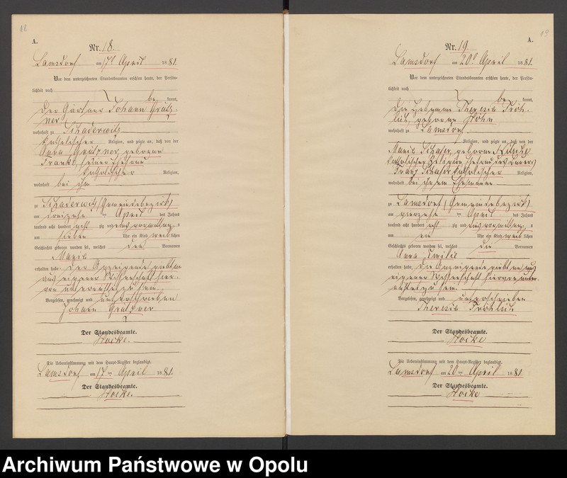 image.from.unit.number "Geburts-Neben-Register des Standesamts Lamsdorf No 15 pro 1881"