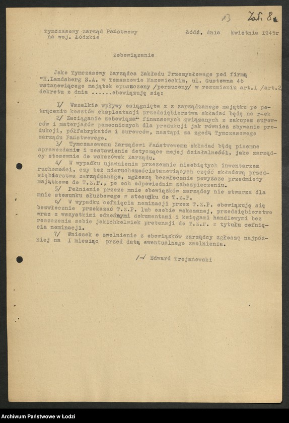 Obraz 14 z jednostki "Materiały dotyczące fabryki "H. Landsberg" - Państwowe Zakłady Wełniane Tomaszów Mazowiecki"