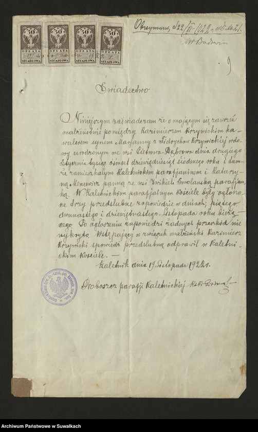image.from.unit.number "Dokumenty Zaślubionych Smolańskiej parafii z 1922-1923 r."
