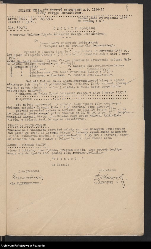 image.from.unit.number "Akta Walnego Zjazdu Delegatów Okręgu Związku Weteranów Powstań Narodowych Rzeczypospolitej Polski 7.III.1937 tom I."