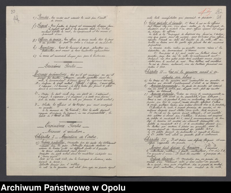 Obraz 20 z jednostki "/Plany obrony poszczególnych garnizonów przez oddziały wojsk francuskich na Górnym Śląsku na wypadek alarmu/"
