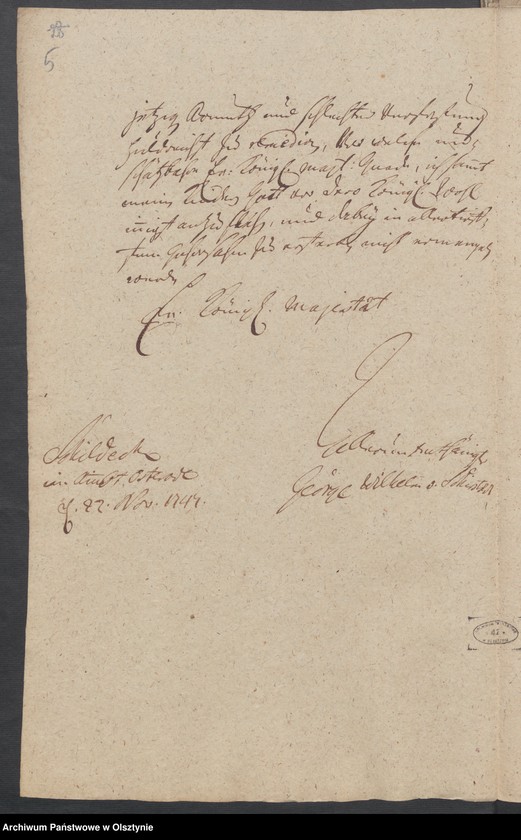 image.from.unit.number "Jugendfeldt [Gugenfeld] [Smolanek], H.[Haupt] A. [Amt] Osterode. Acta die angebliche Candicität dieses Gutes, um dessen Verleichung Georg Wilh. [Wilhelm] v. [von] Schierstaedt auf Schildeck den König gebeten hat"