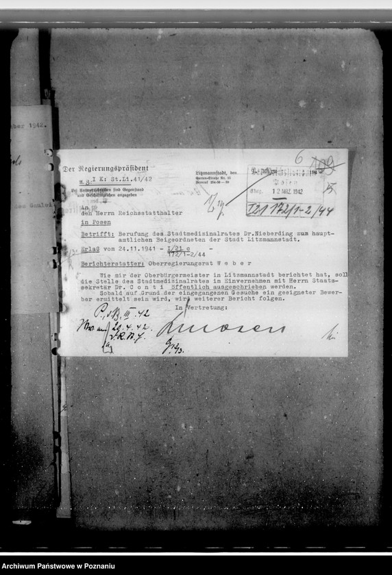 Obraz 10 z jednostki "Berufung zu Beigeordneten der Stadt Litzmannstadt (Łódź)"