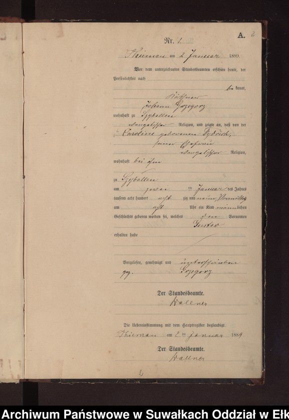 image.from.unit.number "Geburts-Neben-Register des Preussischen Standes-Amtes Rydzewen Kreis Loetzen"