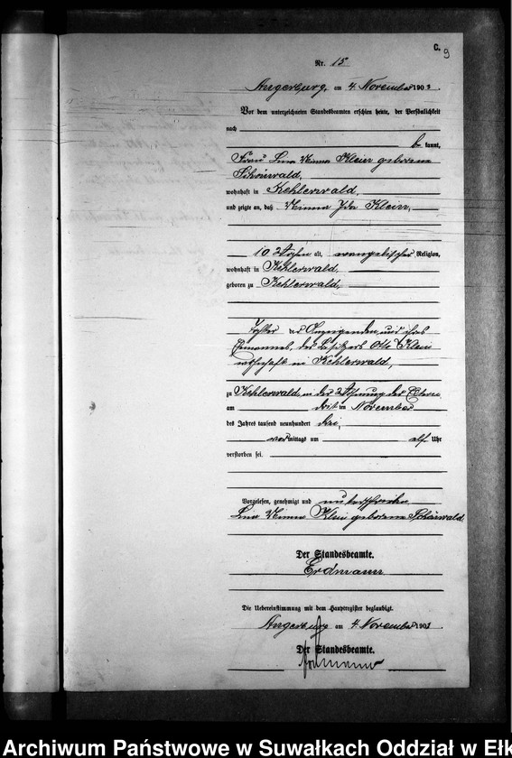 image.from.unit.number "Sterbe-Neben-Register des Preussischen Standes-Amtes Kehlen Kreis Angerburg"