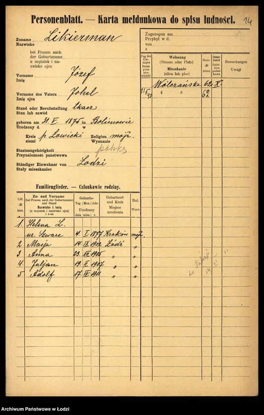 Obraz 16 z jednostki "[Spis ludności Łodzi] Like - Linke"