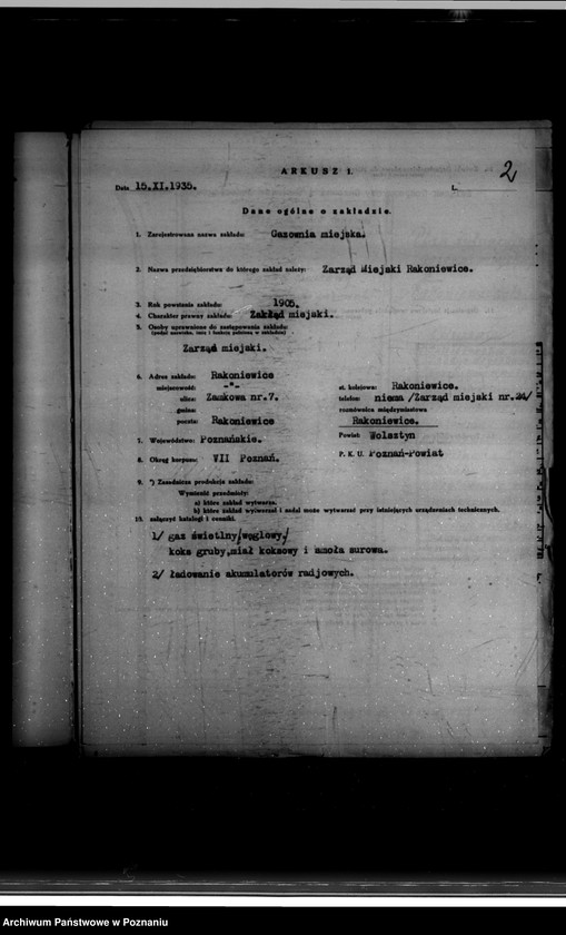 Obraz 6 z jednostki "Kwestionariusz Gazowni Miejskiej w Rakoniewicach powiat wolsztyński"