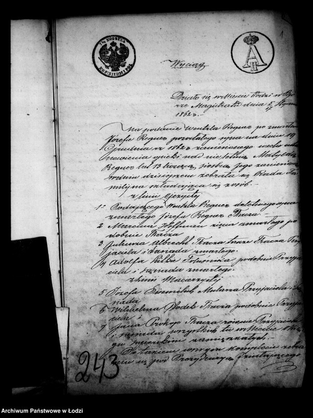 Obraz 5 z jednostki "Akta tyczące się ustanowienia opieki nad nieletnią Matyldą Regner po zmarłym Józefie Regner pozostałej córce"