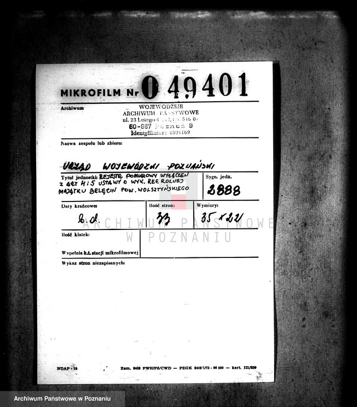 image.from.unit.number "Rejestr pomiarowy wyłączenie z art. 4 i 5 ustawy o wykonaniu reformy rolnej majątku Bolęcin powiatu wolsztyńskiego"