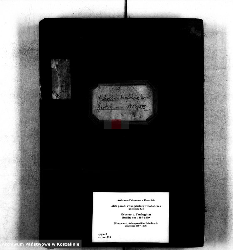 Obraz z jednostki "Geburts- und Tauftregister Bublitz von 1887-1899. [Księga metrykalna urodzeń parafii ewangelickiej w Bobolicach]"