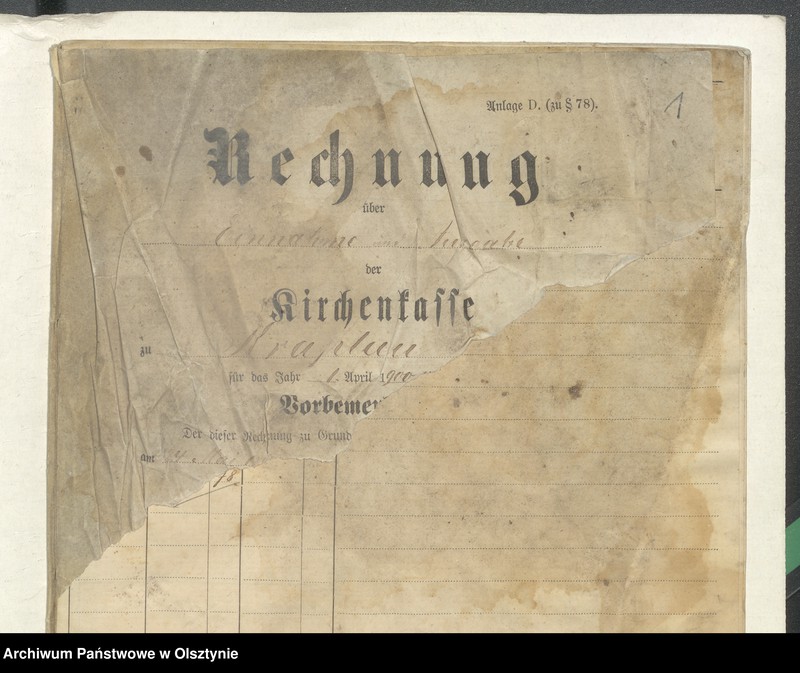 image.from.unit.number "Rechnung über Einnahme und Ausgabe der Kirchen-Kasse Kraplau"