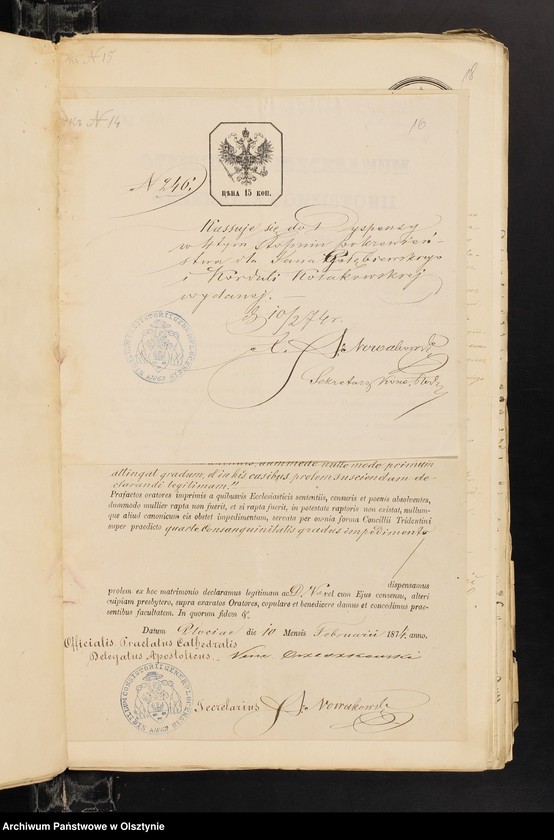 image.from.unit.number "Dokumenty Prinadležiŝìe k˝ Aktam˝ vstupivših˝ v˝ zakonnyj Brak˝ v˝ Ânoveckom˝ prihodî v˝ 1874 godu [Annexa do akt stanu cywilnego Parafii Janowiec w 1874 roku]"