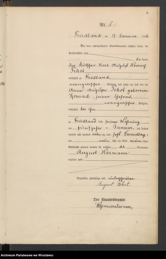 image.from.unit.number "Księga urodzeń USC Mieroszów (Friedland) 1896"