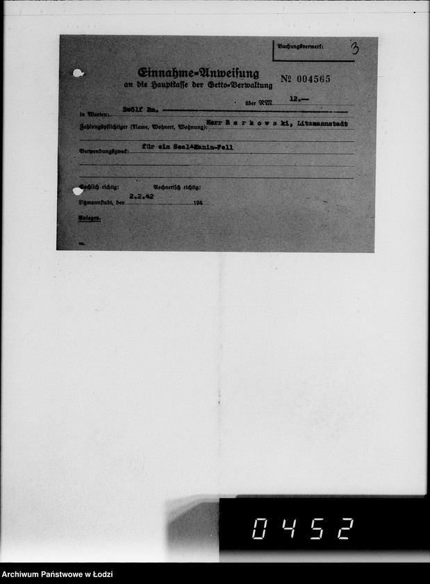 Obraz 18 z jednostki "Einnahme Anweisungen. [Sprzedaż przedmiotów skonfiskowanych]"