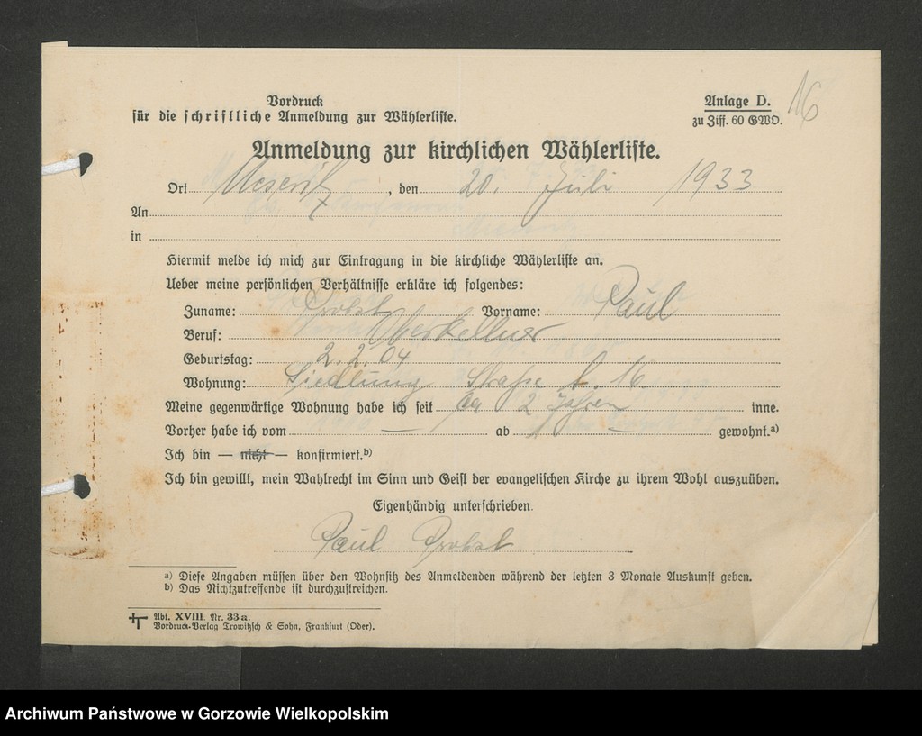 Obraz 19 z jednostki "Anmeldungen zur Wählerliste. Band II"