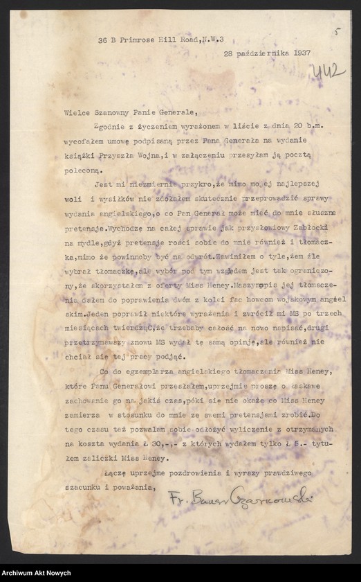 image.from.unit.number "Bauer-Czarnomski, dziennikarz.  Projekty wydania książki Władysława Sikorskiego "Przyszła wojna" w języku angielskim oraz zorganizowanie audycji w BBC z okazji jubileuszu I.J. Paderewskiego."